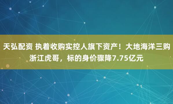 天弘配资 执着收购实控人旗下资产！大地海洋三购浙江虎哥，标的身价骤降7.75亿元